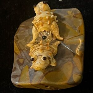 Handmade Jasper, Murano & Lamp work Frog Brooch